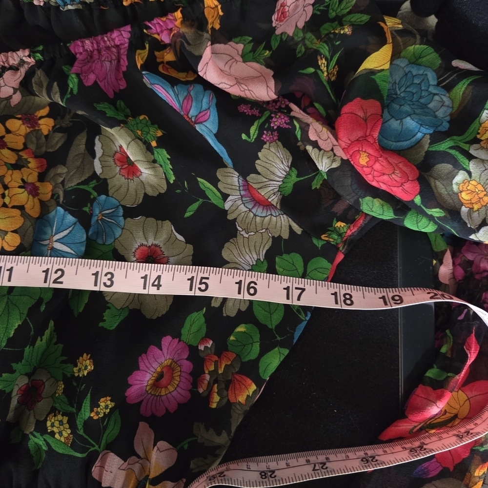 Floral Blouse - Boho Romantic Size Small Black Multicolor Silk Vibrant Colorful - Picture 4 of 7
